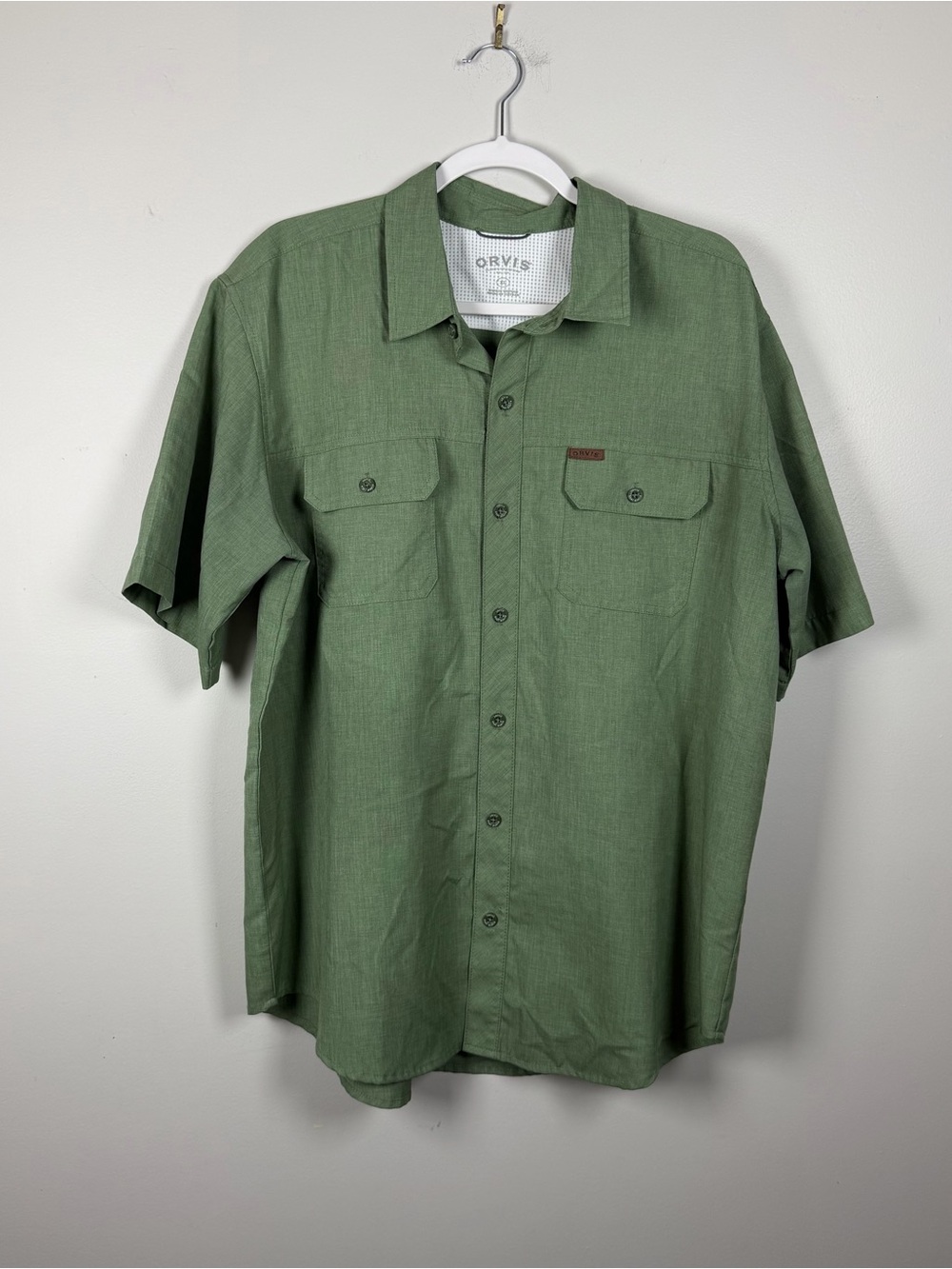 Men’s Orvis Green Button Down Utility UPF SS Fishing Hiking Outdoor Shirt XL